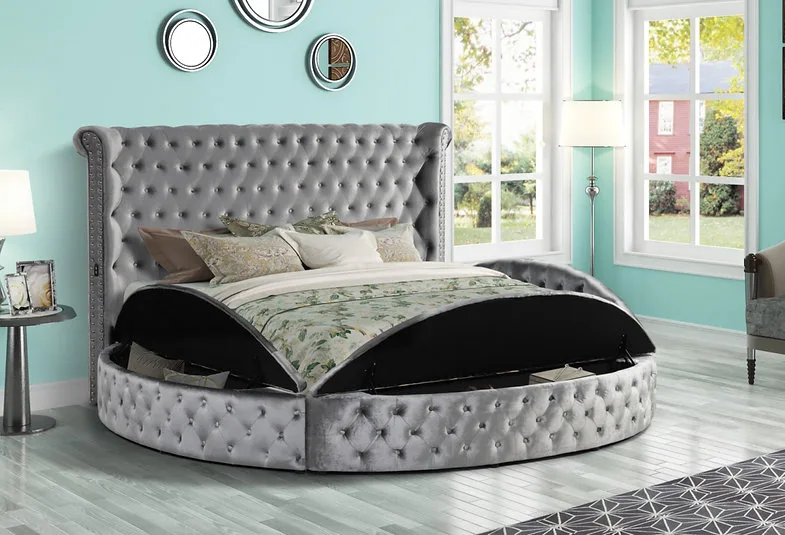 Gray Tufted Upholstered Queen Platform Bed
