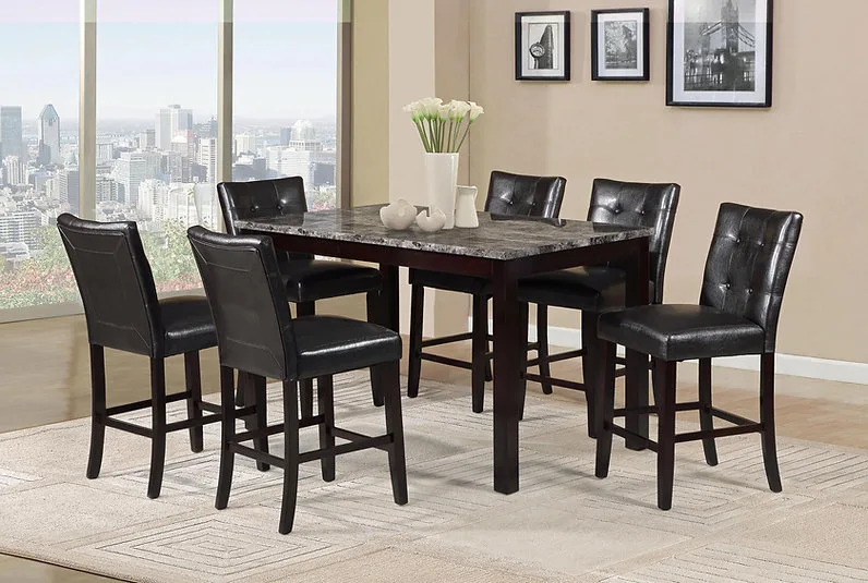 Cherry Marble Counter Height Dining Table Set