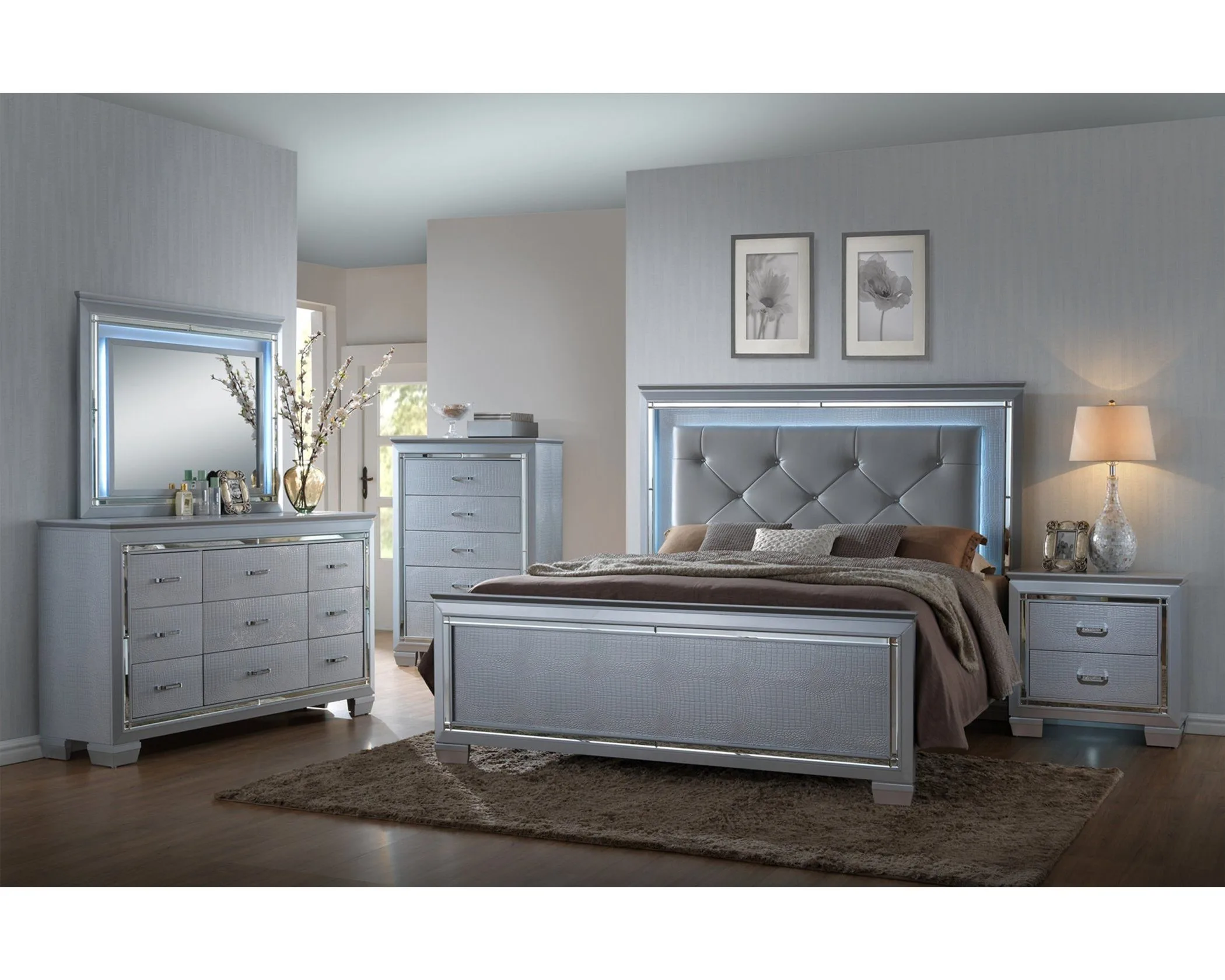 Lillian Silver Finish King Bedroom Set