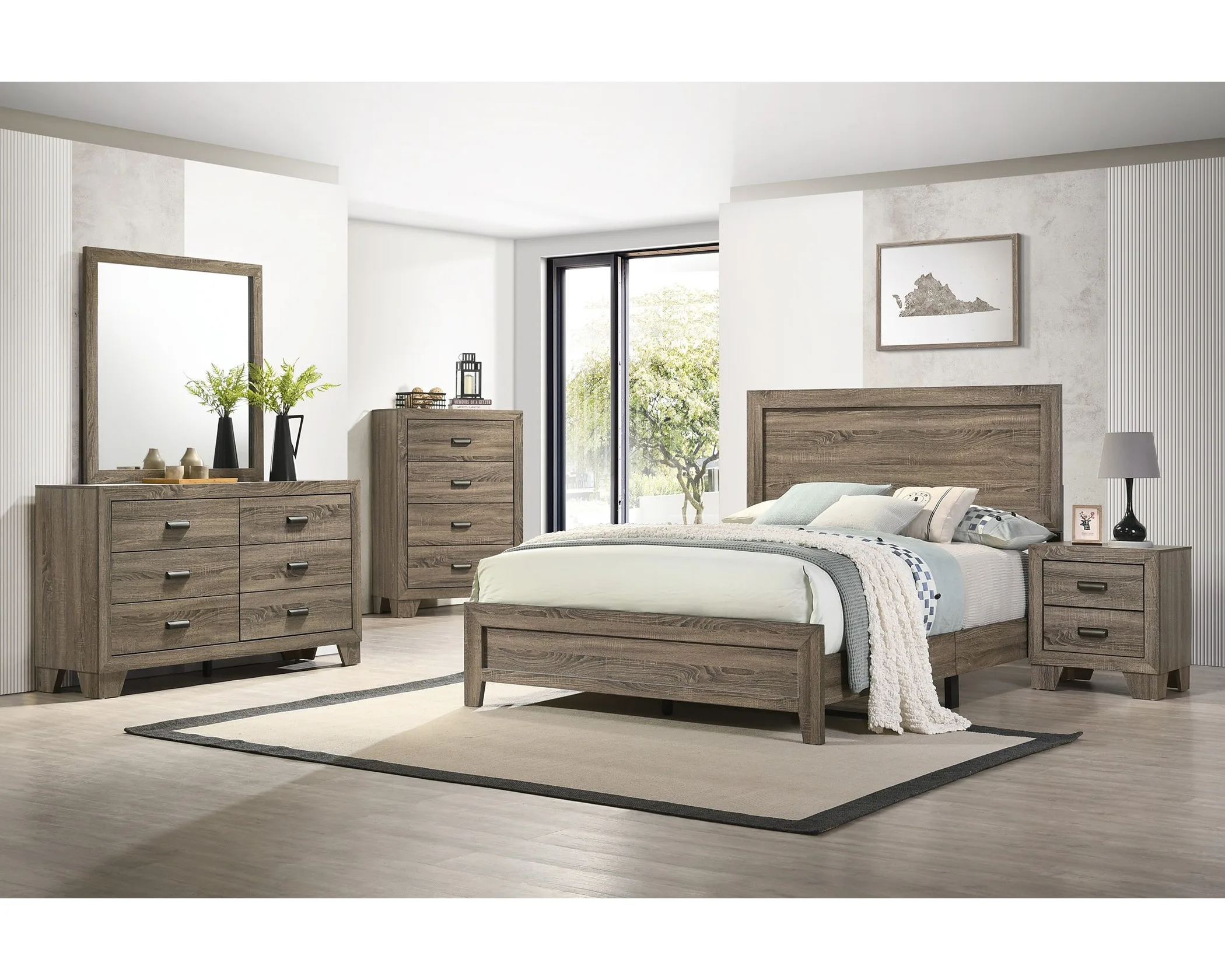 Millie Rustic Oak Finish Queen Bedroom Set