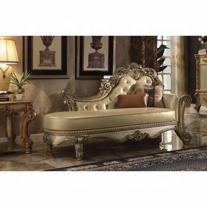 Vendome II Bone Leatherette & Gold Patina Sofa W/ 5 Pillows - Image 4
