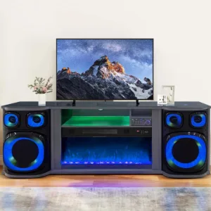 Onyx Beats – TV Stand with Fireplace & Speaker