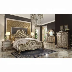 Dresden Bone Leatherette & Gold Patina Queen Bedroom Set