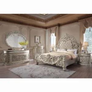 Sorina Leatherette & Antique Gold King Bed