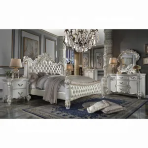Vendome Leatherette & Antique Pearl Queen Bed