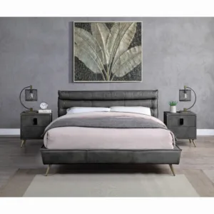 Doris Gray Top Grain Leather Queen Bed