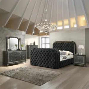 Kana w/LED, Fireplace & TV Stand Black Queen Bed