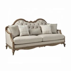 Chelmsford Beige Fabric & Antique Taupe Sofa W/5 Pillows