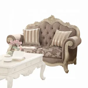 Ragenardus Gray Fabric & Antique White Sofa W/5 Pillows