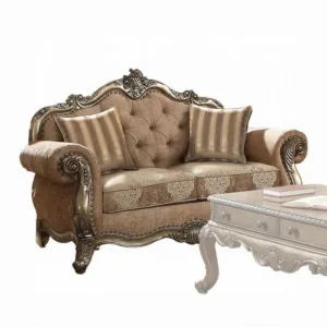 Ragenardus Fabric & Vintage Oak Sofa W/5 Pillows