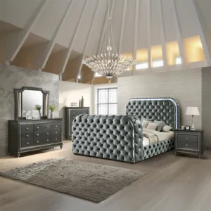 Kana w/LED, Fireplace & TV Stand Gray Queen Bed