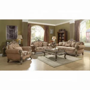 Ragenardus Fabric & Vintage Oak Sofa W/5 Pillows
