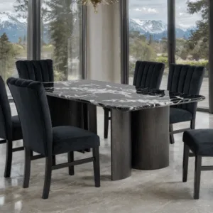 Selsey Dining Table, 5 Pc Black Stone Top Set